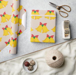 Festive Golden Jingle Bell Christmas Gift Seamless Wrapping Paper