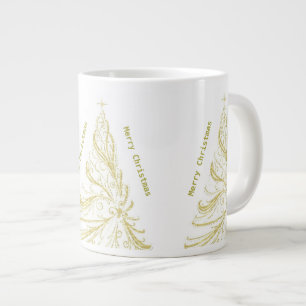 Festive Golden Merry Christmas Tree Speciality Large Coffee Mug