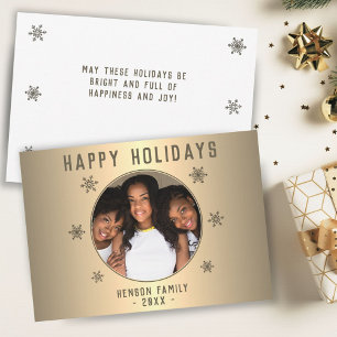 Festive Golden Metallic Snowflake Photo Christmas Holiday Card