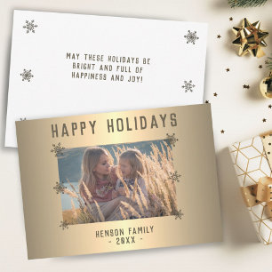Festive Golden Metallic Snowflake Photo Christmas Holiday Card