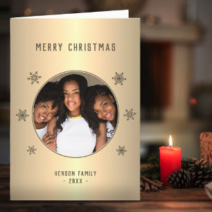Festive Golden Metallic Snowflake Photo Christmas Holiday Card