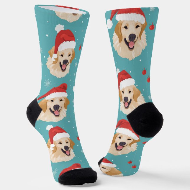 Festive Golden Retriever Christmas Crew Socks  (Angled)