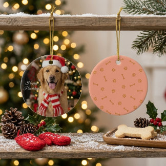 Festive Golden Retriever Santa Hat Christmas Ceramic Tree Decoration