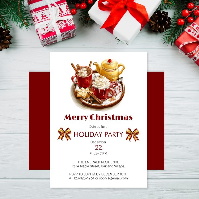Festive Golden tea set, with hot Choco, Christmas  Invitation (Creator Uploaded)