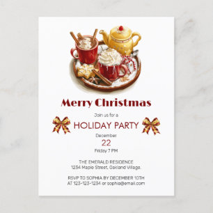 Festive Golden tea set, with hot Choco, Christmas  Postcard