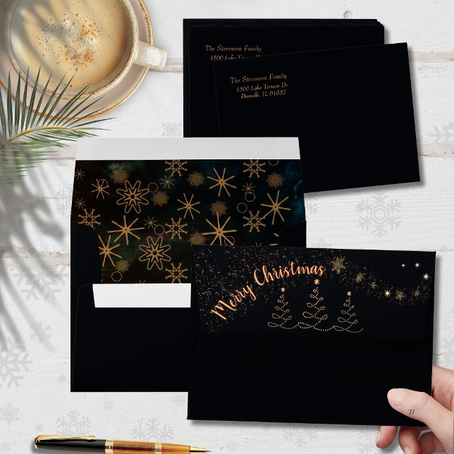 Festive Golden Tree & Snowflake Christmas Envelope ( Festive Golden Tree & Snowflake Christmas Envelope )