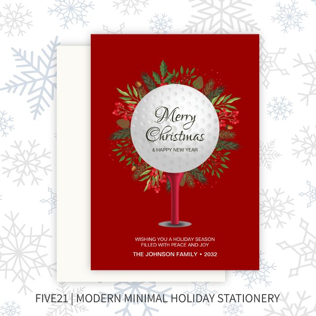 Festive Golf Tee Shot Christmas Greenery Holiday Card (Creator Uploaded)