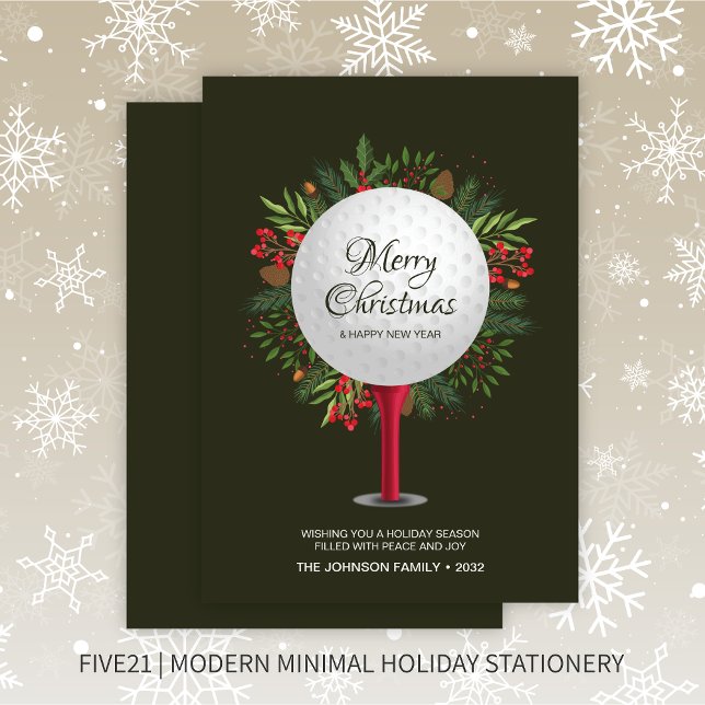 Festive Golf Tee Shot Christmas Greenery Holiday Card (Creator Uploaded)