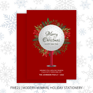 Festive Golf Tee Shot Christmas Greenery Holiday Card