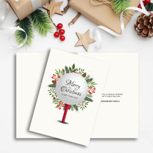 Festive Golf Tee Shot Christmas Greenery Holiday Card