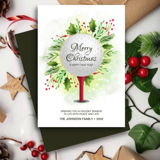 Festive Golf Tee Shot Christmas Greenery Holiday Card (Creator Uploaded)