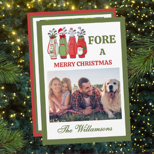 Festive Golf Theme Two Photo Christmas Holiday Card
