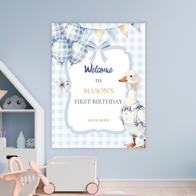 Festive Goose Balloons Boy First Birthday Welcome Poster (Creator Uploaded)