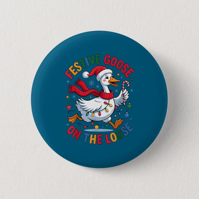 Festive Goose On Loose Christmas Cute Holiday Wint 6 Cm Round Badge (Front)
