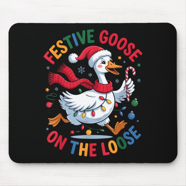 Festive Goose On Loose Christmas Cute Holiday Wint Mouse Mat (Front)