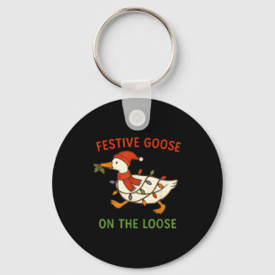Festive Goose On The Loose Christmas, Funny Christ Key Ring