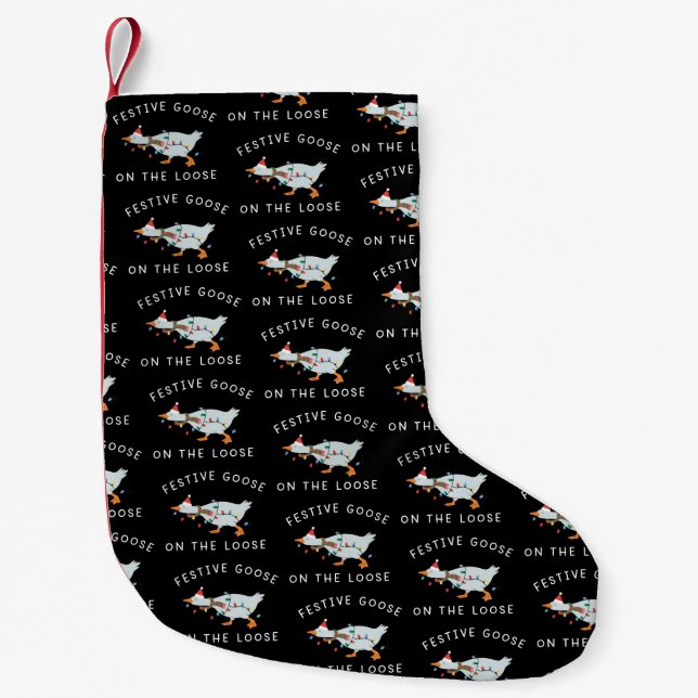 Festive Goose On The Loose Christmas Funny Duck Small Christmas Stocking (Front)
