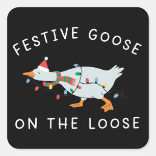 Festive Goose On The Loose Christmas Funny Duck Square Sticker