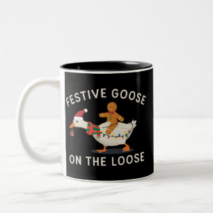 Festive Goose On The Loose Christmas Gingerbread  Two-Tone Coffee Mug