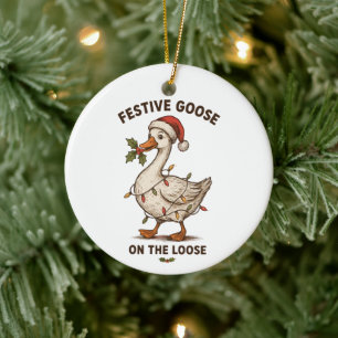 Festive Goose On The Loose Christmas Lights Xmas Ceramic Tree Decoration