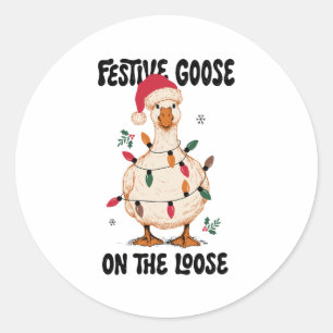 Festive Goose On The Loose Christmas Santa Hat Classic Round Sticker