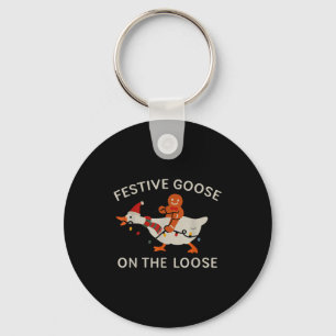 Festive Goose On The Loose Funny Gingerbread Chris Key Ring