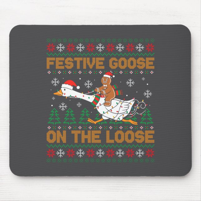 Festive Goose On The Loose Funny Gingerbread Ugly  Mouse Mat (Front)