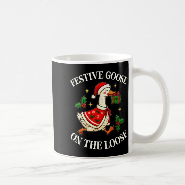 Festive Goose On The Loose Funny Goosemas Christma Coffee Mug (Right)