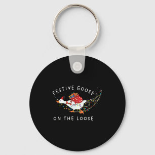 Festive Goose On The Loose Funny Goosemas Christma Key Ring
