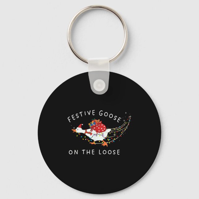 Festive Goose On The Loose Funny Goosemas Christma Key Ring (Front)