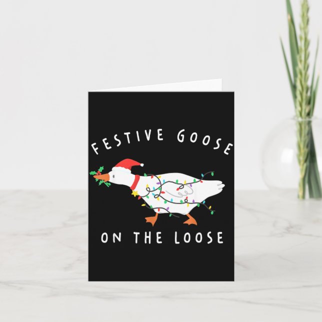 Festive Goose On The Loose Funny Silly Goose Retro Card (Front)
