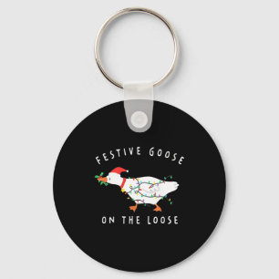 Festive Goose On The Loose Funny Silly Goose Retro Key Ring