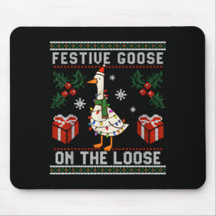 Festive Goose On The Loose Funny Ugly Sweater Chri Mouse Mat