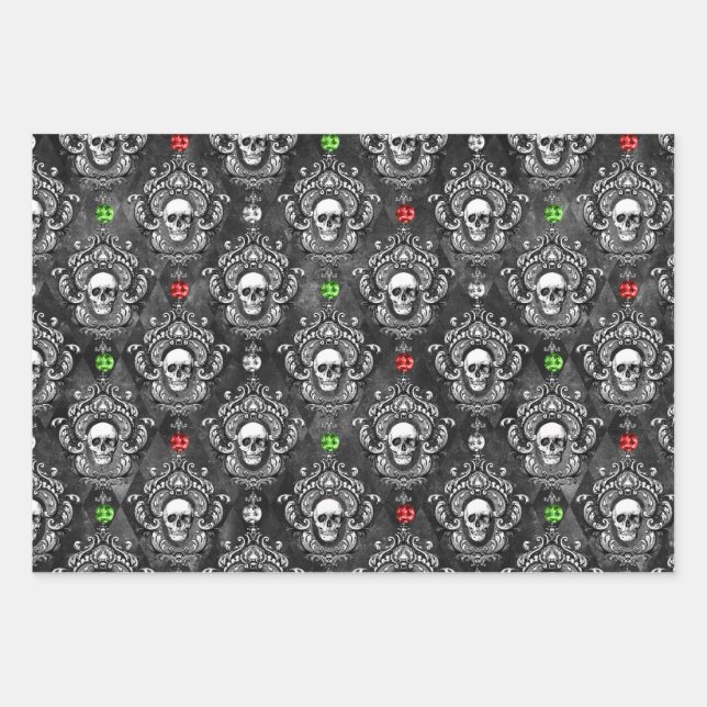 Festive Gothic Skull Christmas Wrapping Paper (Front)