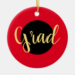 Festive GRAD Text Sporty Bright Red Background Ceramic Tree Decoration
