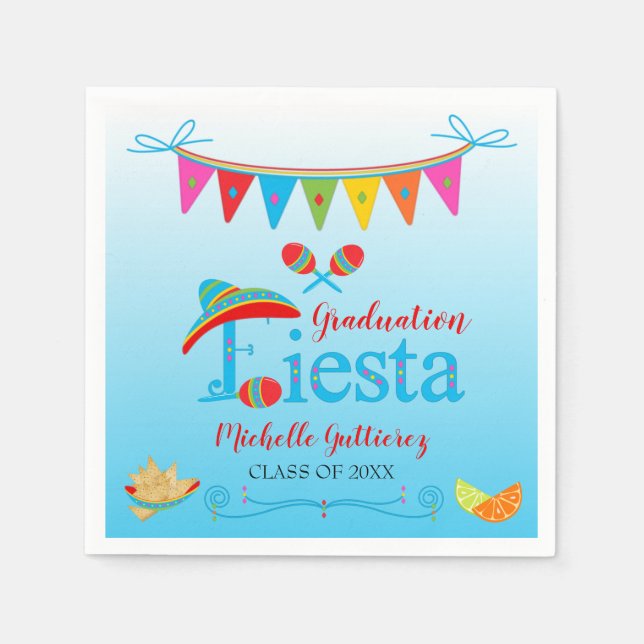 Festive Graduation Fiesta Personalised Blue Ombre Napkin (Front)