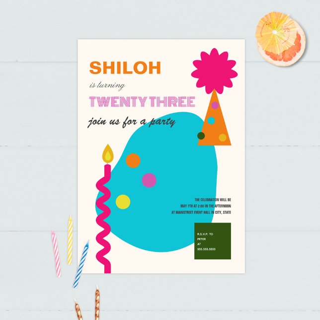 Festive Graphic Shapes Birthday Candle Invitation (Creator Uploaded)