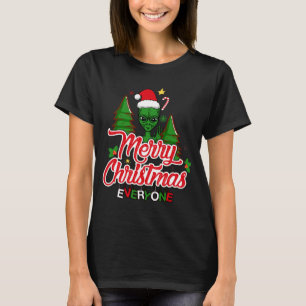 Festive Green Alien Waving Merry 2023 Christmas T-Shirt