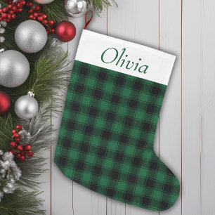 Festive Green and Black Buffalo Tartan Plaid  Large Christmas Stocking