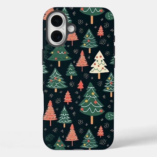  Festive Green and Coral Christmas Tree Pattern  Case-Mate iPhone Case (Back)