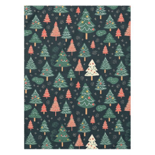 Festive Green and Coral Christmas Tree Pattern Tablecloth