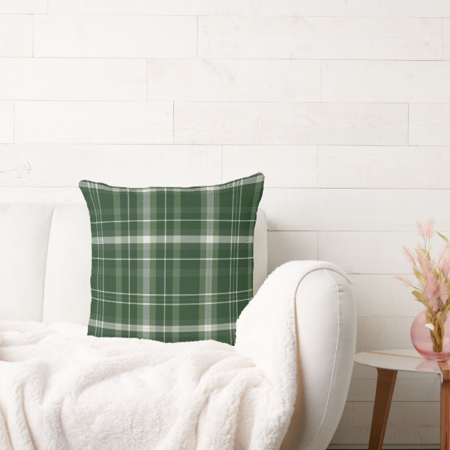 Festive Green and Earth tones Neutral plaid design Cushion (Couch)