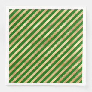 Festive Green and Gold Diagonal Stripes Napkins