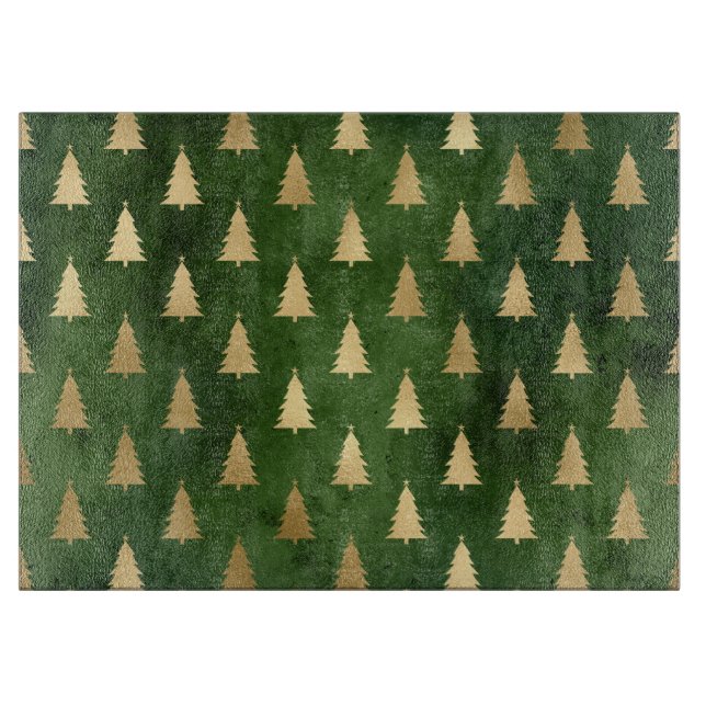 Festive Green and Gold Foil Winter Christmas Tree Cutting Board (Front)