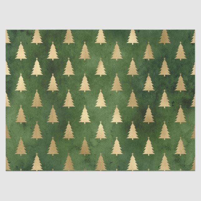 Festive Green and Gold Foil Winter Christmas Tree Tissue Paper (Front)