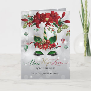 Festive Green and Gold Holiday Unicorn Face Card