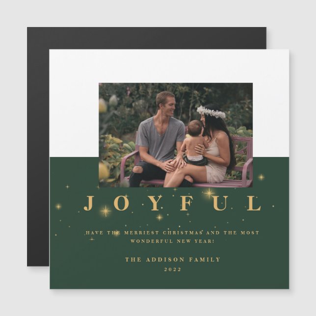 Festive Green and Gold Joyful Photo Christmas (Front/Back)