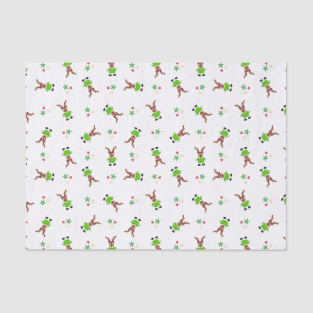 Festive Green And Gold Kasky Christmas Reindeer Tissue Paper (Front)