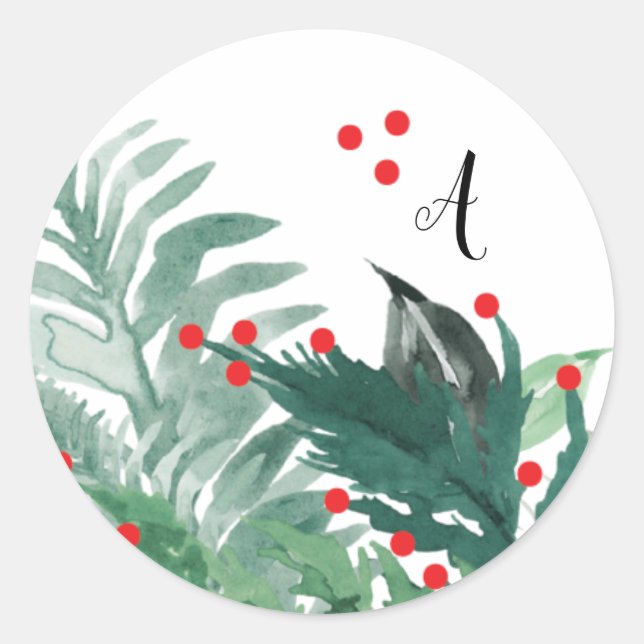 Festive Green and Red Christmas Holiday Classic Round Sticker (Front)