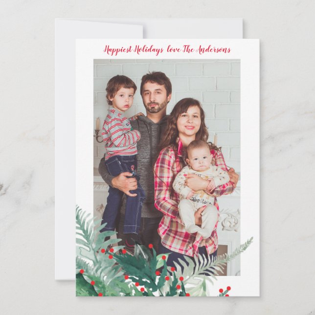 Festive Green and Red Christmas Holiday Photo Card (Front)